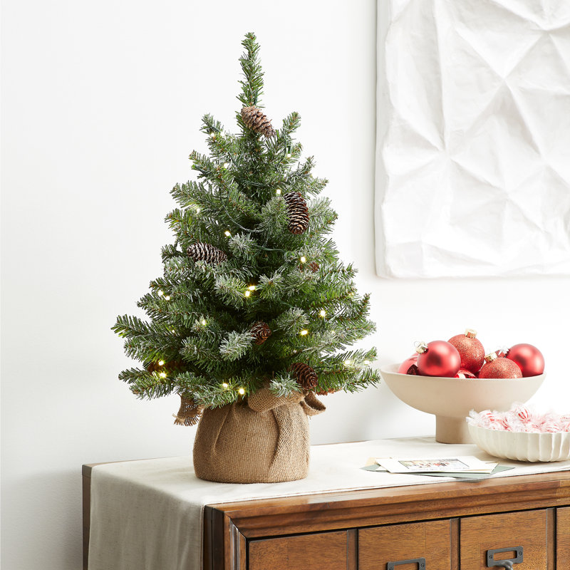 Flocked Fir Tree with LED Lights, 2'