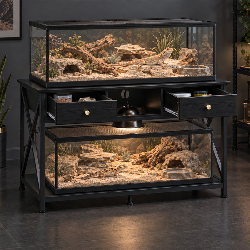 Meuble de terrarium de 454 litres (120 gallons) avec 2 tiroirs et plateforme inférieure