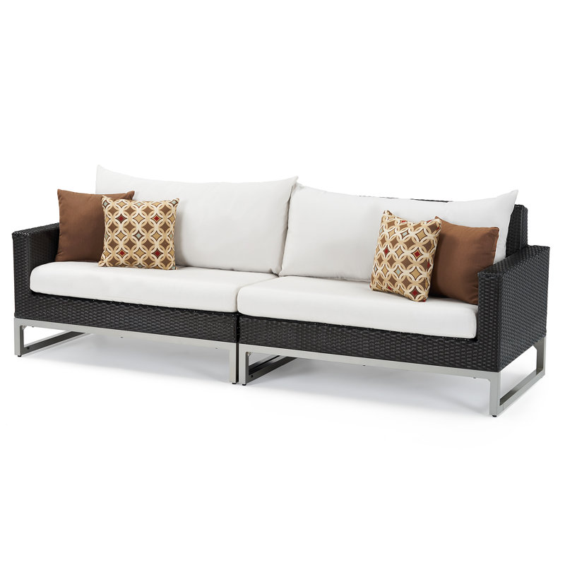 8 Piece Motion Deep Seating Patio Conversation Set, Brown, Navy Blue