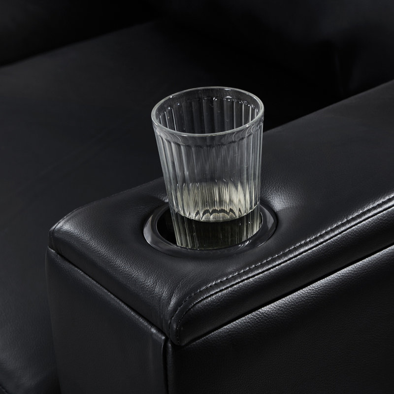 Canapé de salon 93,7 po en similicuir de style moderne, canapé à accoudoirs carrés avec porte-gobelet, canapé de rangement
