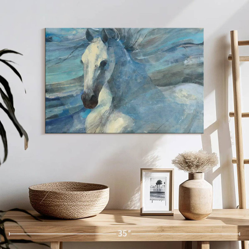 Illustration du cheval blanc Brampt, H 16 po x l 24 po