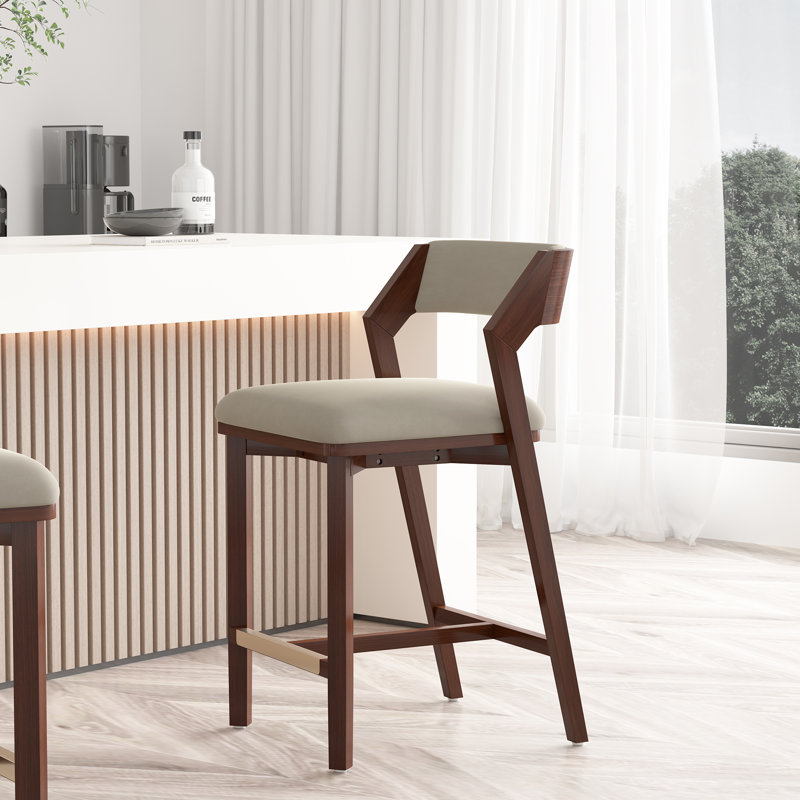 Patricia Modern Velvet Upholstered Counter Stool with Beech Wood Frame in Linen, Counter Stool (25.9" Seat Height), Linen