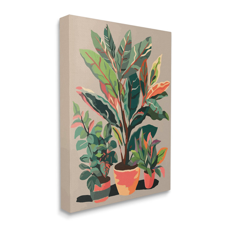 Plantes abstraites en pot - reproduction sur toile tendue, H 48 po x l 36 po x P 1,5 po