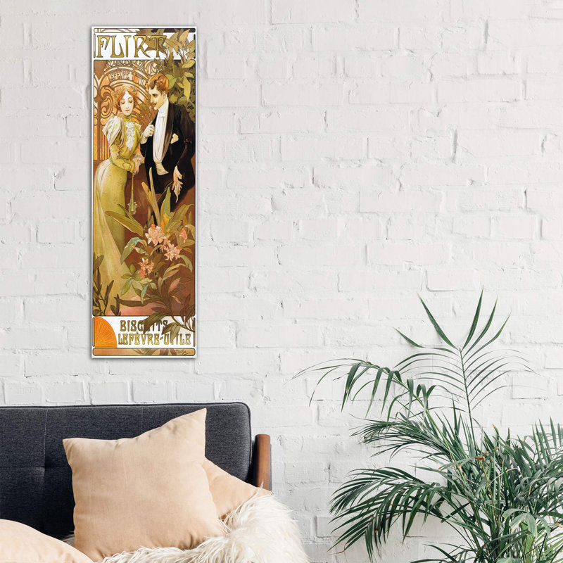 Flirt' Biscuits By Lefevre-Utile 1899 by Alphonse Mucha - Panoramic Painting on Canvas, 30.48 cm H x 91.44 cm W x 1.91 cm D