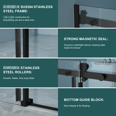 Single Shower Door, 8mm Tempered Glass, 304 Stainless Steel Matte Black Frame, Easy Installation, Suitable For Renovations Glass Door With Rust-, Silent Operation