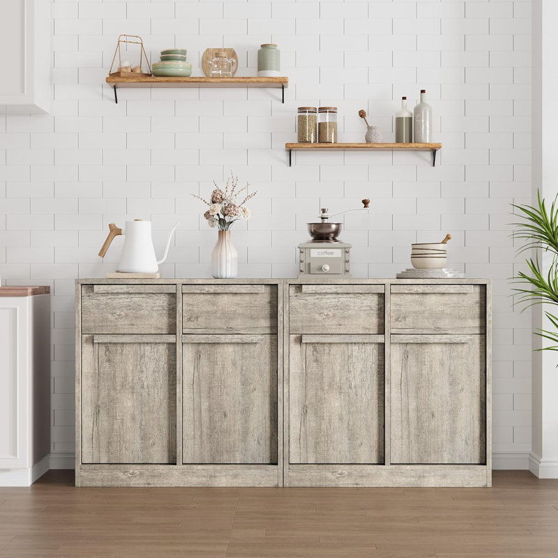 Sideboard Buffet Cabinet with 4 Drawers, 62.4" Large Coffee Cabinet with Storage, Modern Storage Buffet Table for Kitchen Dining Room, Living Room (Pear Wood, 4 Doors & 4 Drawers)
