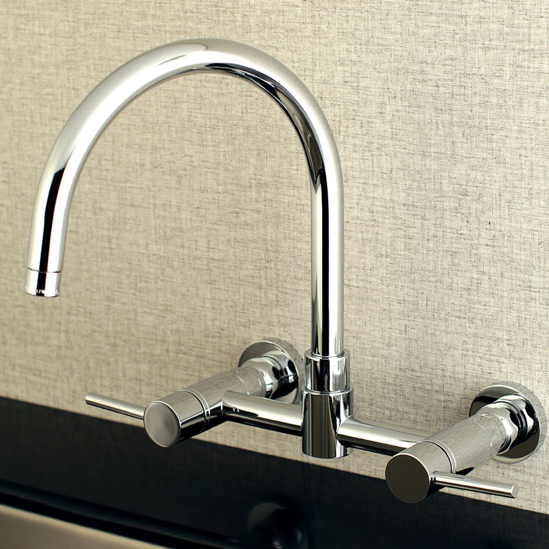 Kingston Brass Concord Double-Handle 2-Hole Wall-Mount Bridge Kitchen Faucet, Polished Chrome
