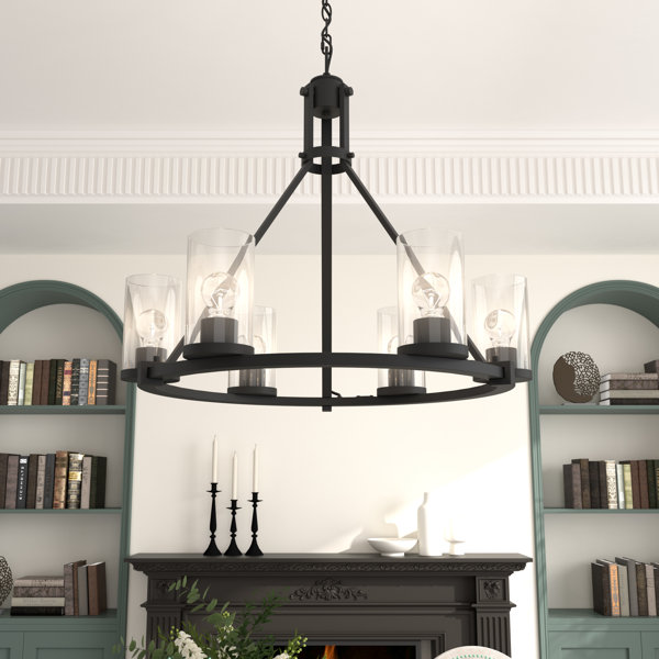 Laurel Foundry Modern Farmhouse Lustre en acier à 6 lumières avec roues ...