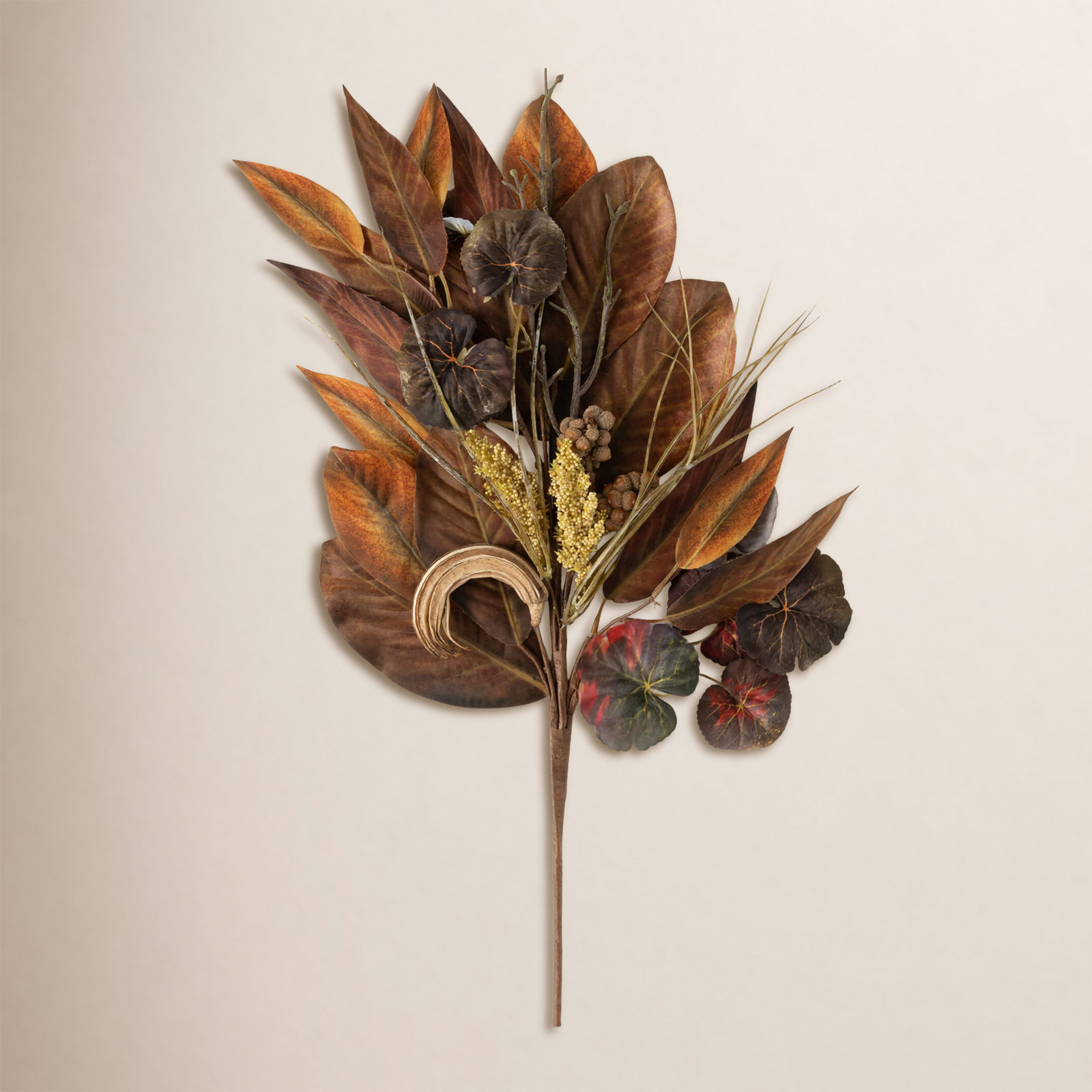 32" Artificial Fall Magnolia Leaf Mixed Spray, Brown