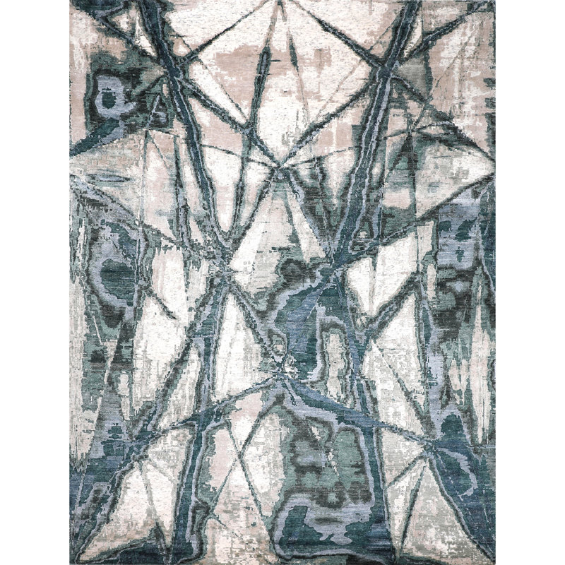 Abstract Area Rug in Green, Rectangle 5'9" x 8'9"