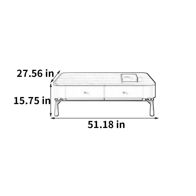 Table basse avec rangement Italian Light Luxury, H 15,75 po x L 51,18 po x l 27,56 po, Doré