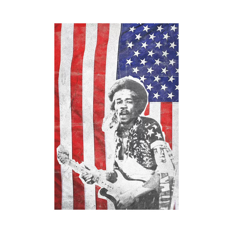 Jimi Hendrix Big Flag by Radio Days - Wrapped Canvas Print, 20.32 cm H x 30.48 cm W