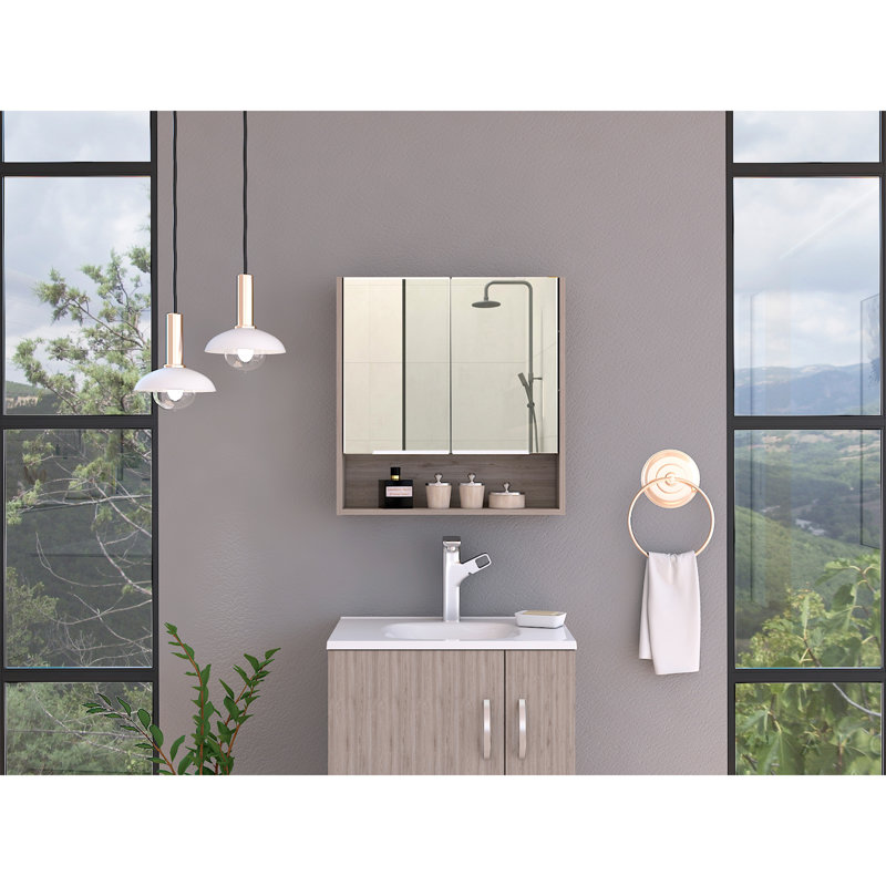 Manchester Rectangle Medicine Cabinet with Mirror, Light Oak