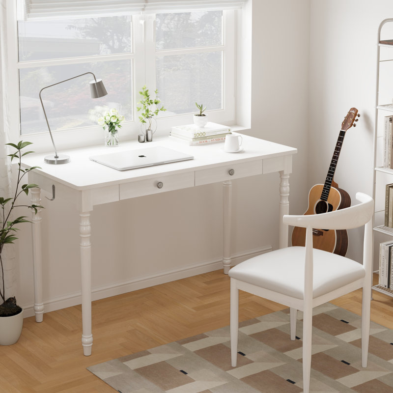 Bureau Mid Century Modern, L 47,2 po x P 21,7 po, Blanc