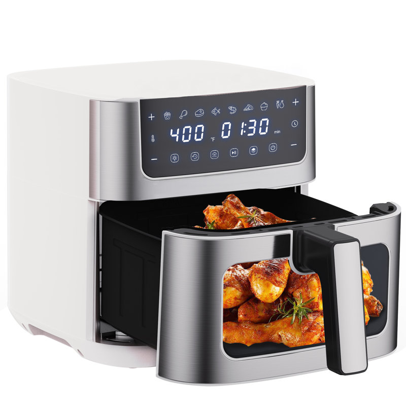 Friteuse à air de 6,3 pintes avec fenêtre de visualisation et revêtement en acier inoxydable 304, taille compacte, Blanc