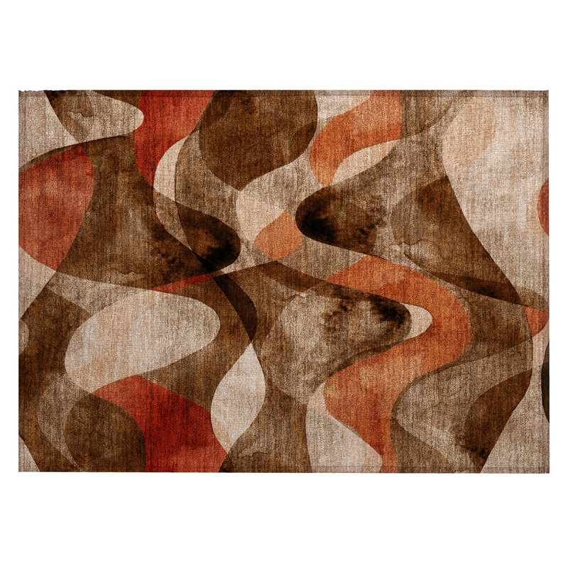 2' X 3' Chocolate Abstract Washable Non Skid Indoor Outdoor Area Rug