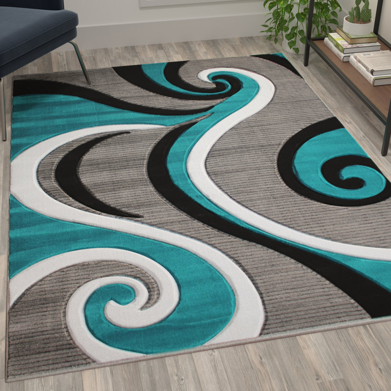 Tapis à motif abstrait tourbillon Skaghe, Rectangle 5 pi 3 po x 7 pi