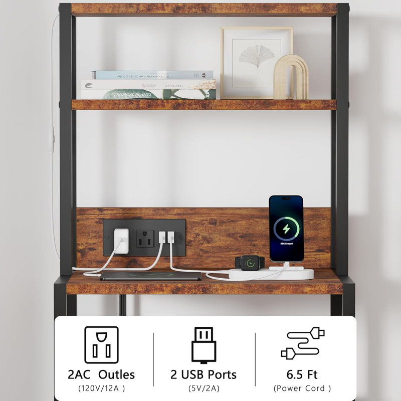 Tall Nightstand with 4-Tier Shelves, 2 Fabric Drawers and Light Tube, Rustic Brown