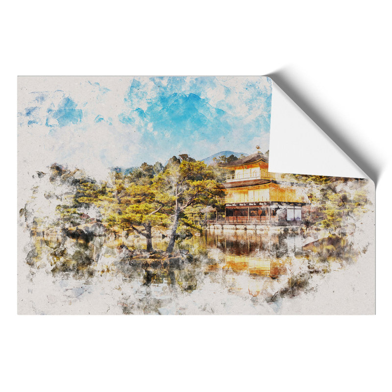 Pagoda in Kyoto Shi Japan Watercolour - Frameless Print, 59cm H x 84cm W x 0.1cm D