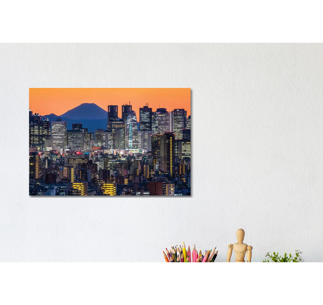 Tokyo Skyline With Mount Fuji At Night by Jan Becke - Wrapped Canvas Print