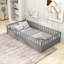 Kids Bedroom Twin Size Montessori Solid Pine Platform Floor Bed With Security Barrier Neutral Grey-910466094