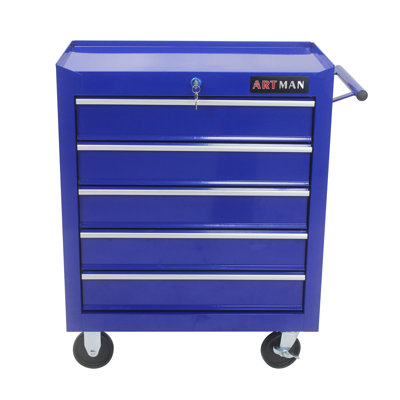 5 Drawer Tool Chest, Tool Storage Cabinet For Garage Storage With 4 Wheels And Locking System, BLUE