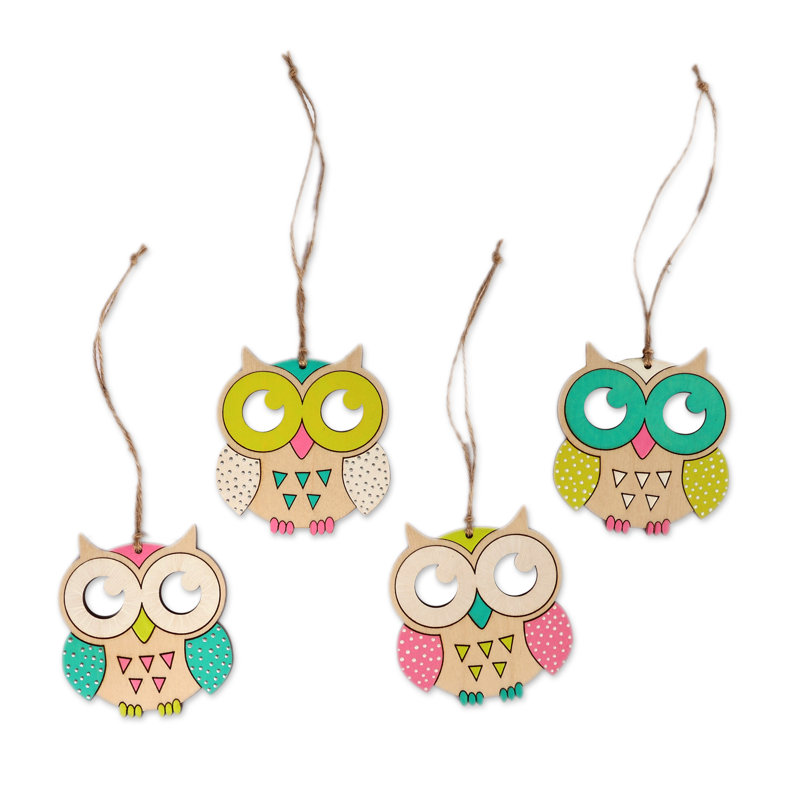 Dakota Fields Handmade Wise Feathers Wood Ornaments (Set Of 4)