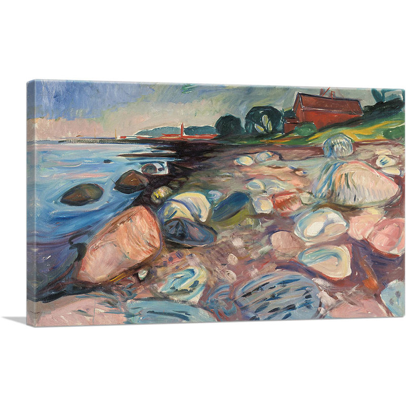 «Shore with Red House 1904» par Edvard Munch, reproduction d'art sur toile tendue, H 12 po x l 18 po x P 0,75 po