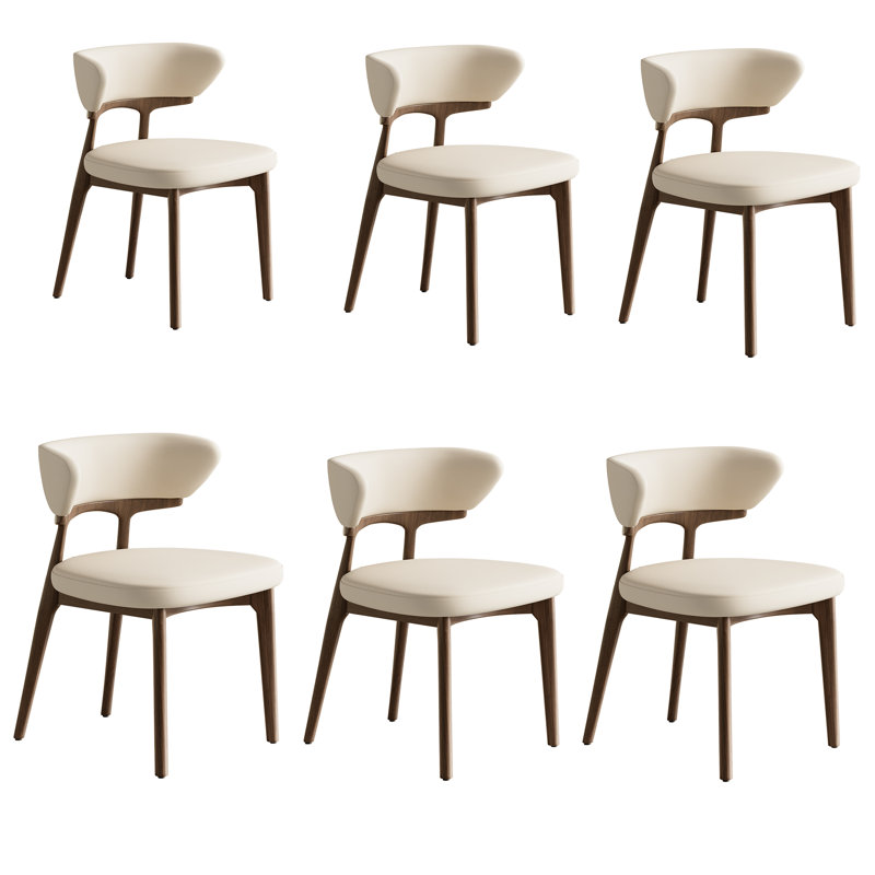 Modern Faux Leather Dining Chair, Solid Wood Kitchen Chairs With Padded Seat And Back For Dining Room, Comfortable Design In Beige, Brown Legs (Set of 6)