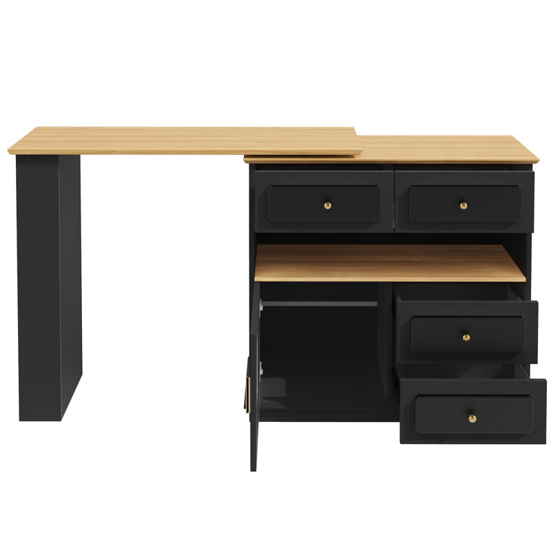 Kitchen Island With 1 Door, 4 Drawers And Extendable Table, Black