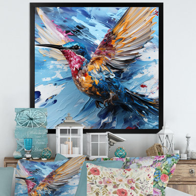 Blue Fluttering Hummingbird Skies I - Hummingbird Animal Wall Art
