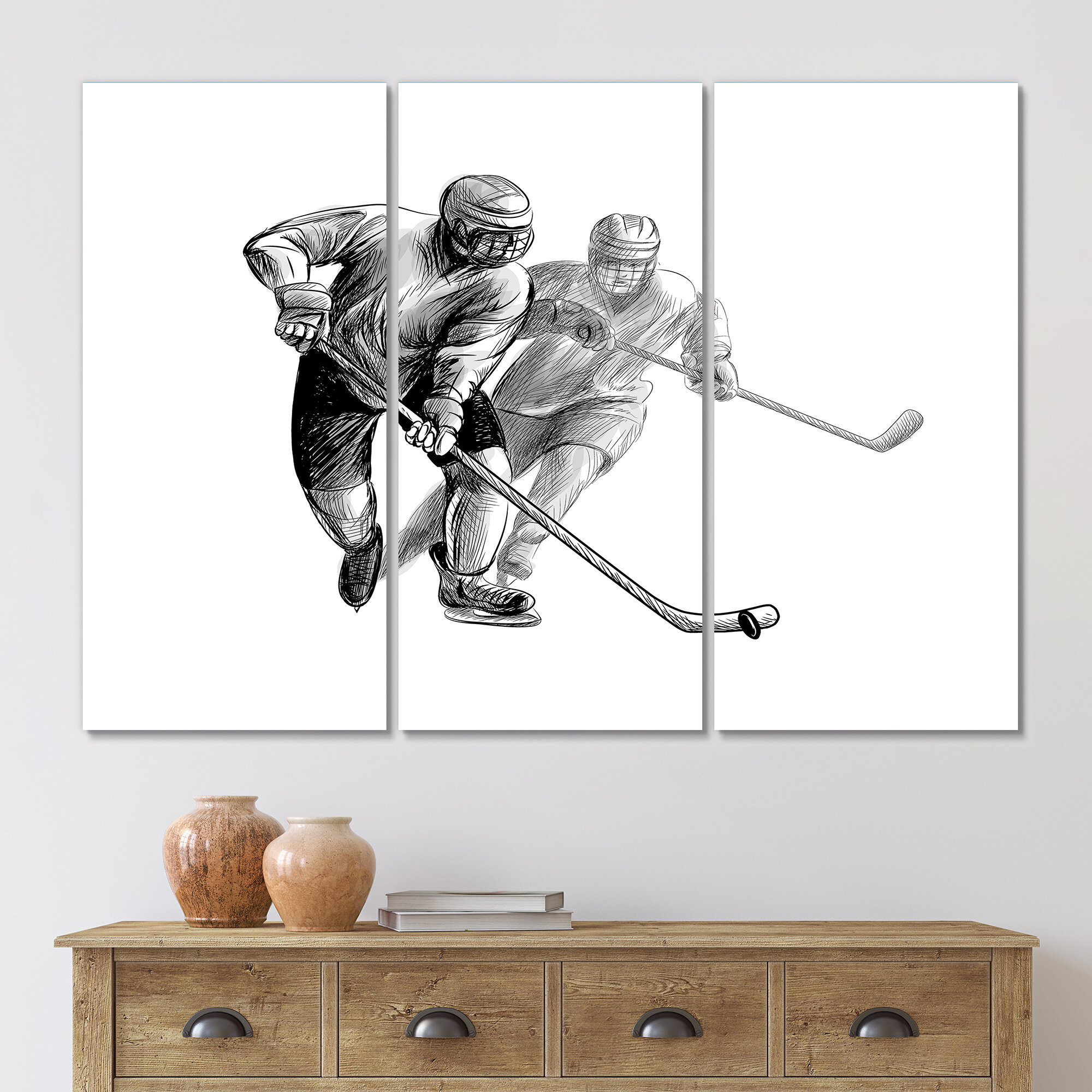 Bless international Hockey Player In Black And White Winter Sport II Framed  On Canvas Print