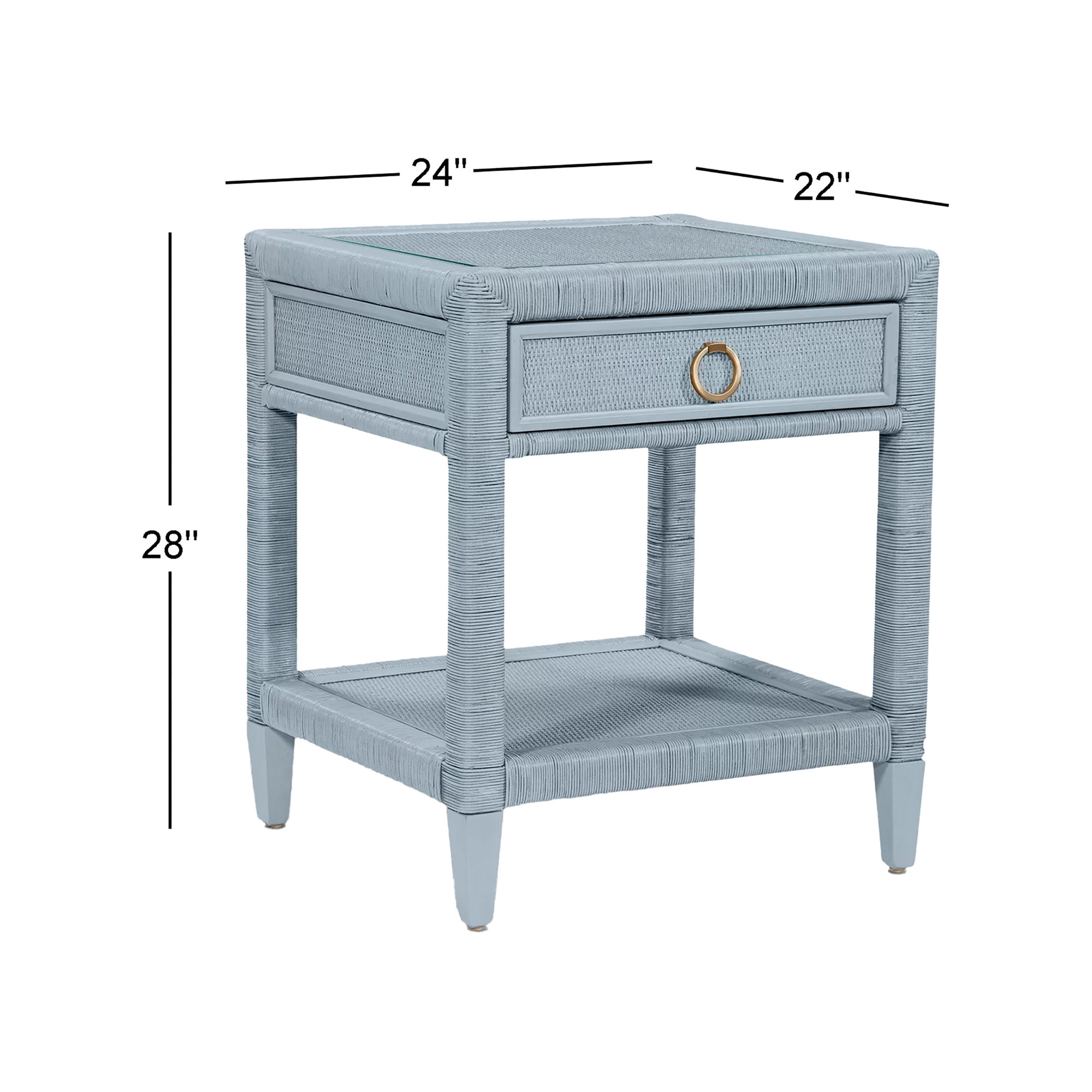 Warwick 1 - Drawer Wicker/Rattan Nightstand, Sea Glass, Satin Brass