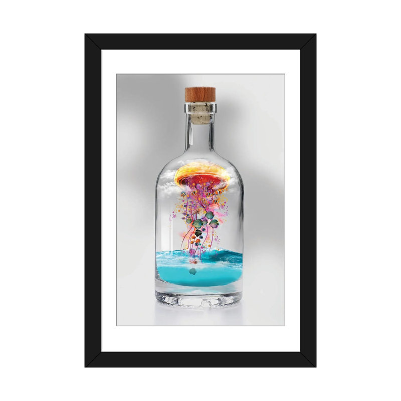 " Electric Jellyfish In A Bottle " by David Loblaw, Black Framed Fine Art Paper, 24" H x 16" W x 1" D