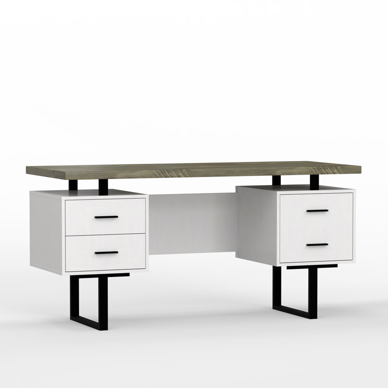 Auniya 60'' Desk, Dark Taupe Top, White Body, Black Metal/Hardware