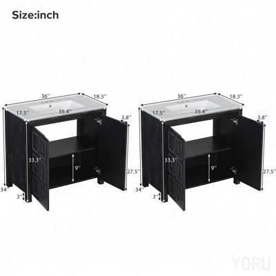 72" Bathroom Vanity Set With Double Vanities (Separate), Double Ceramic Sinks, Soft-Close Doors & Adjustable Shelf – Retro Espresso Storage Cabinet For Stylish Bathroom Organization