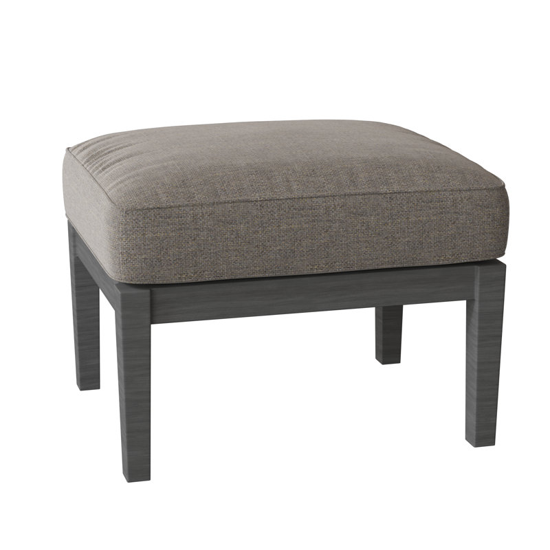 Lattice Outdoor Ottoman with Cushion, No Welt, Rollo Silver