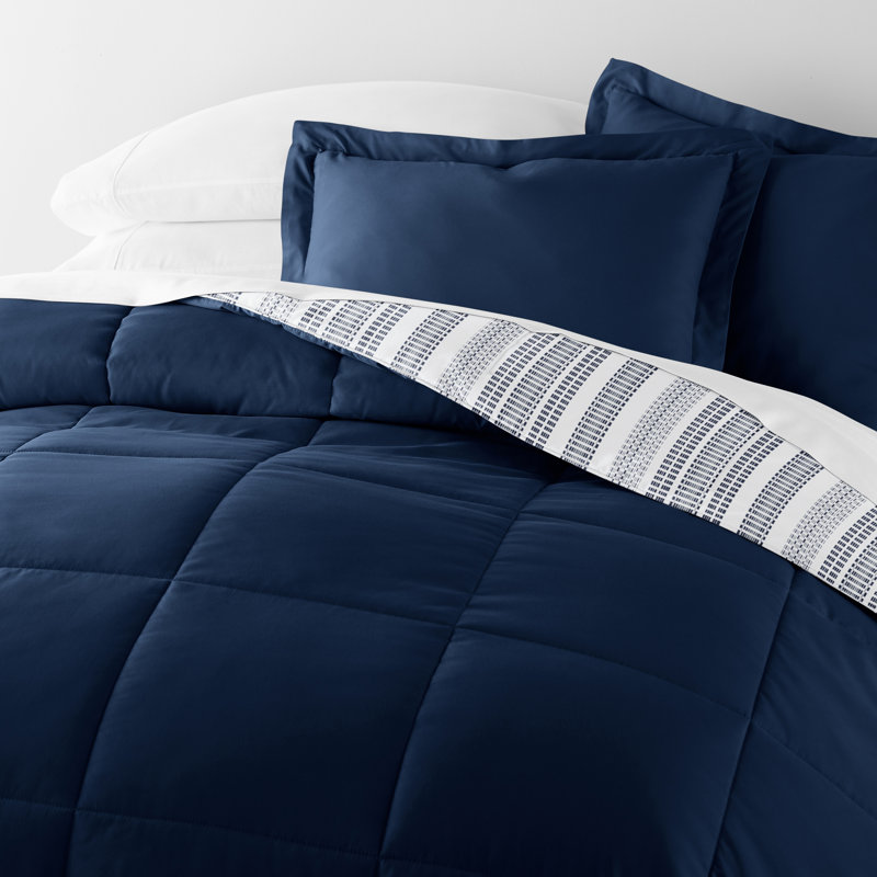 Twin Blue and White Down Alternative Reversible Comforter Set