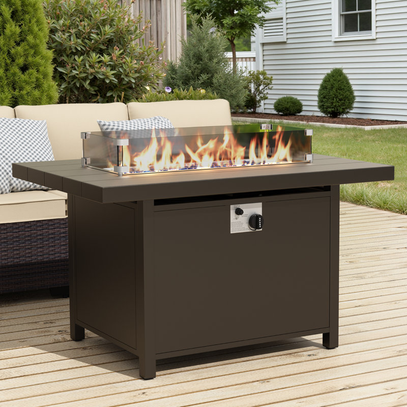 Table de foyer d'extérieur au propane en aluminium et en fer avec sortie de 55 000 BTU et protection en verre