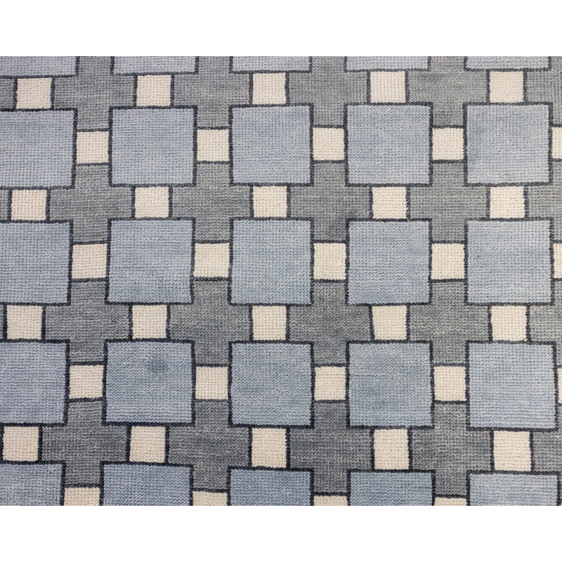 Hand Knotted Wool Checkered Area Rug, Rectangle 10' x 14'