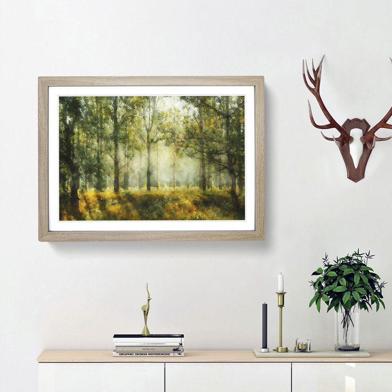 View of the Forest in the Spring - Picture Frame Painting Print, 33cm H x 45cm W x 2cm D, Oak Framed