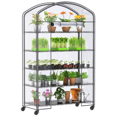 5-tier Portable Greenhouse 21" X 49" X 80", Indoor/outdoor Plant House With Durable Pvc Cover And Rolling Wheels