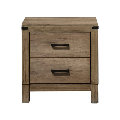 Rustic Solid Wood Nightstand - 2 Drawers Bedroom Furniture In Brown Cover Contemporary Drawer Hue