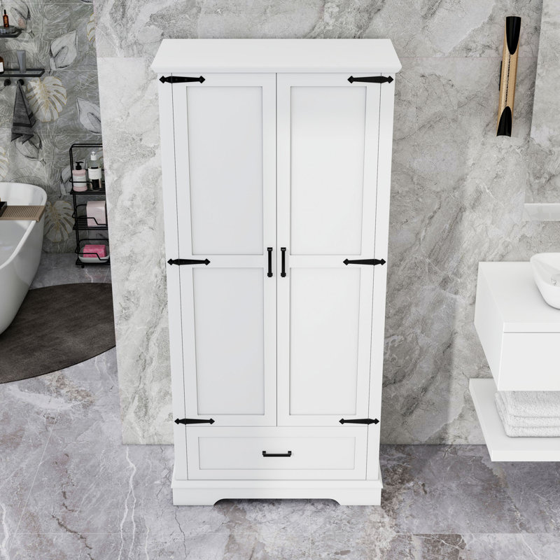Grande armoire de rangement pour salle de bain avec 1 tiroir, 2 portes et tablette réglable