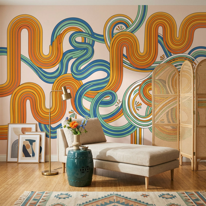 Décoration murale amovible Mid Mid Century Modern, 120 po x 96 po, Peler et coller