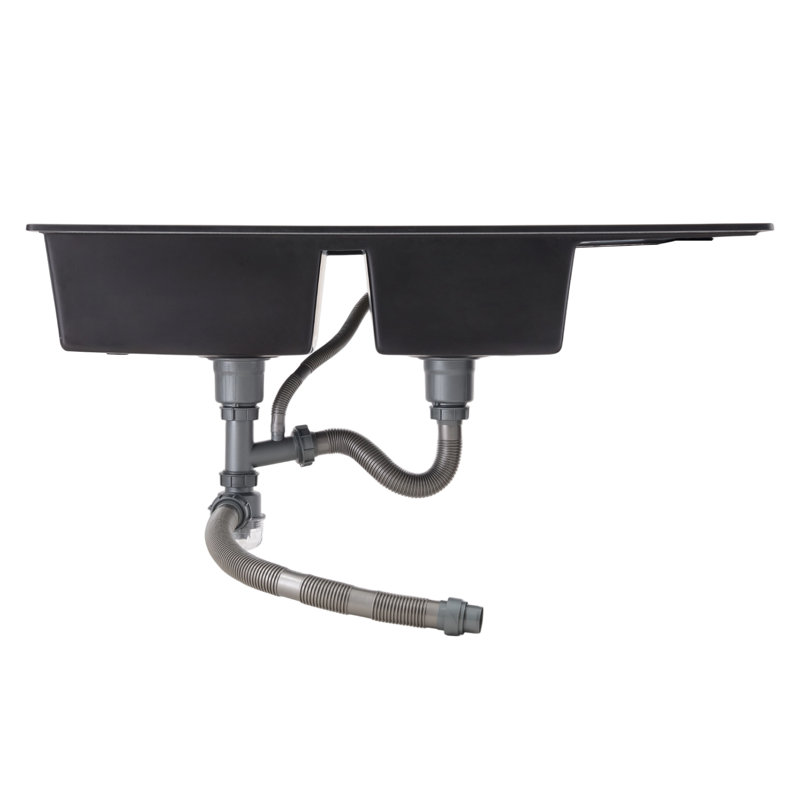 Double Bowl Quartz Resin Composite Kitchen Sink with Waste Kit
