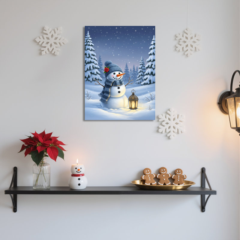 «Snowman Winter Landscape», art mural sur toile, H 18 po x l 12 po