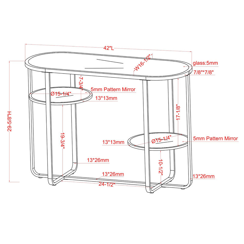 Arlander 42'' Glass Top Console Table