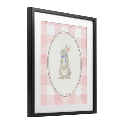 Soft Pastel Gingham Rabbit Framed Print Under Glass, design by The Paper Curator