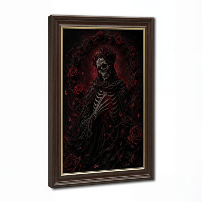 «Black Robed Skeleton tenant une rose rouge»